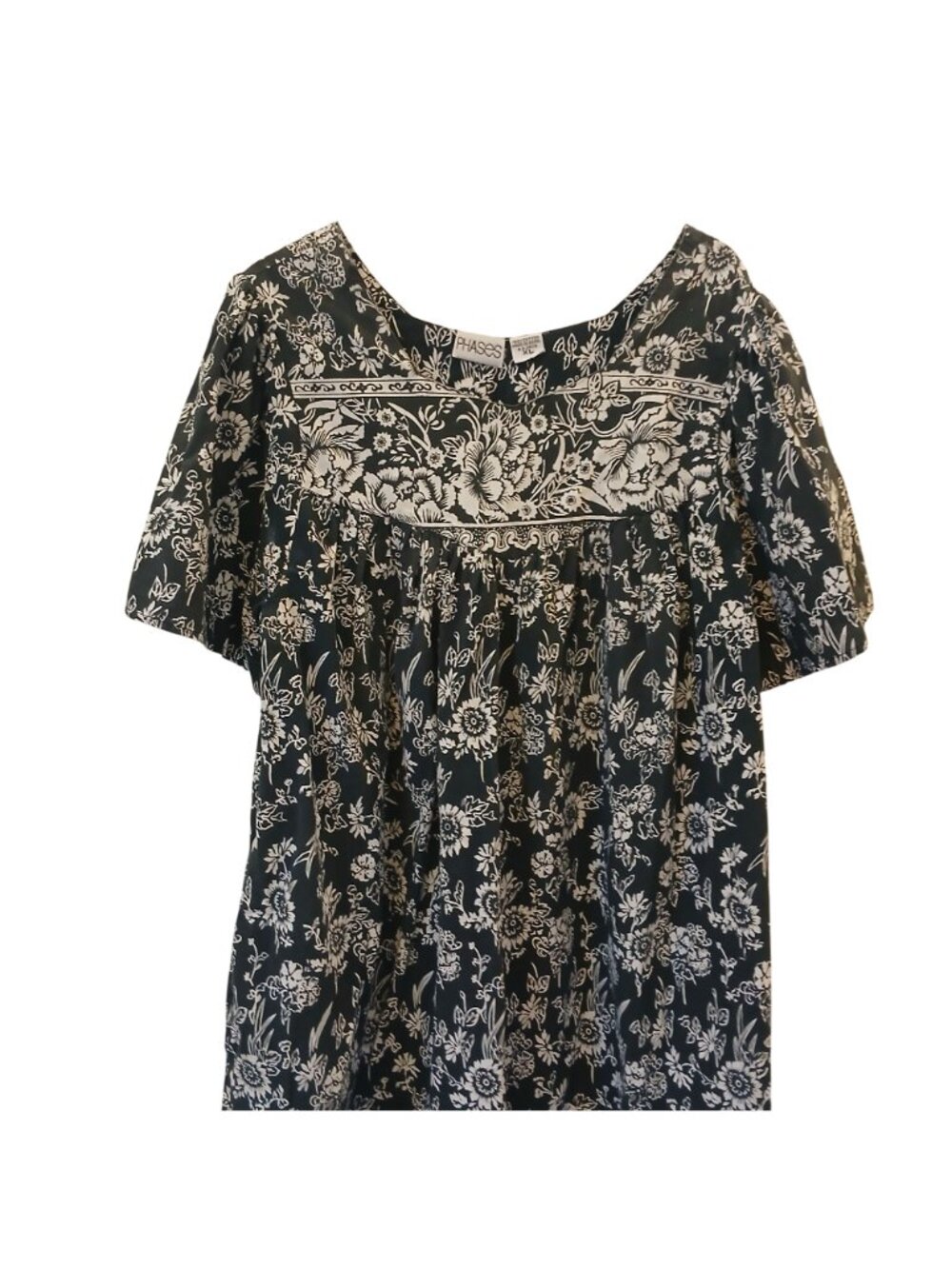 Phases Womens XL Floral Black & White Maxi Dress Casual Cotton Moomoo VTG #C-11 - Picture 5 of 7